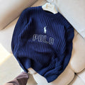 Polo örgülü triko kazak