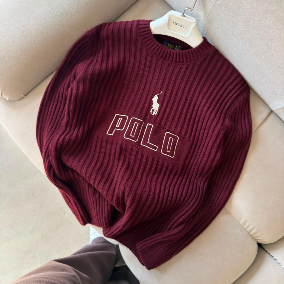 Polo örgülü triko kazak