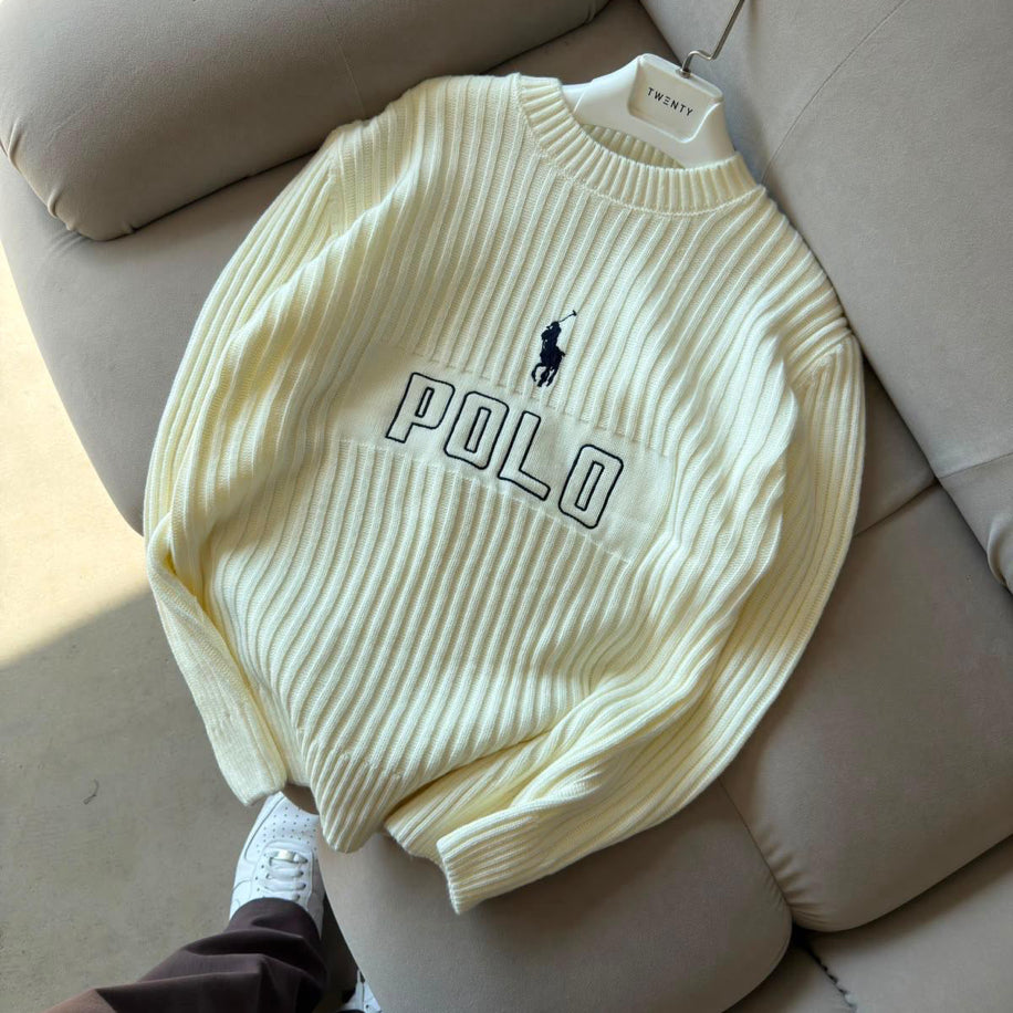 Polo örgülü triko kazak