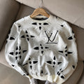 LV çiçekli beyaz triko (PREMİUM KALİTE)